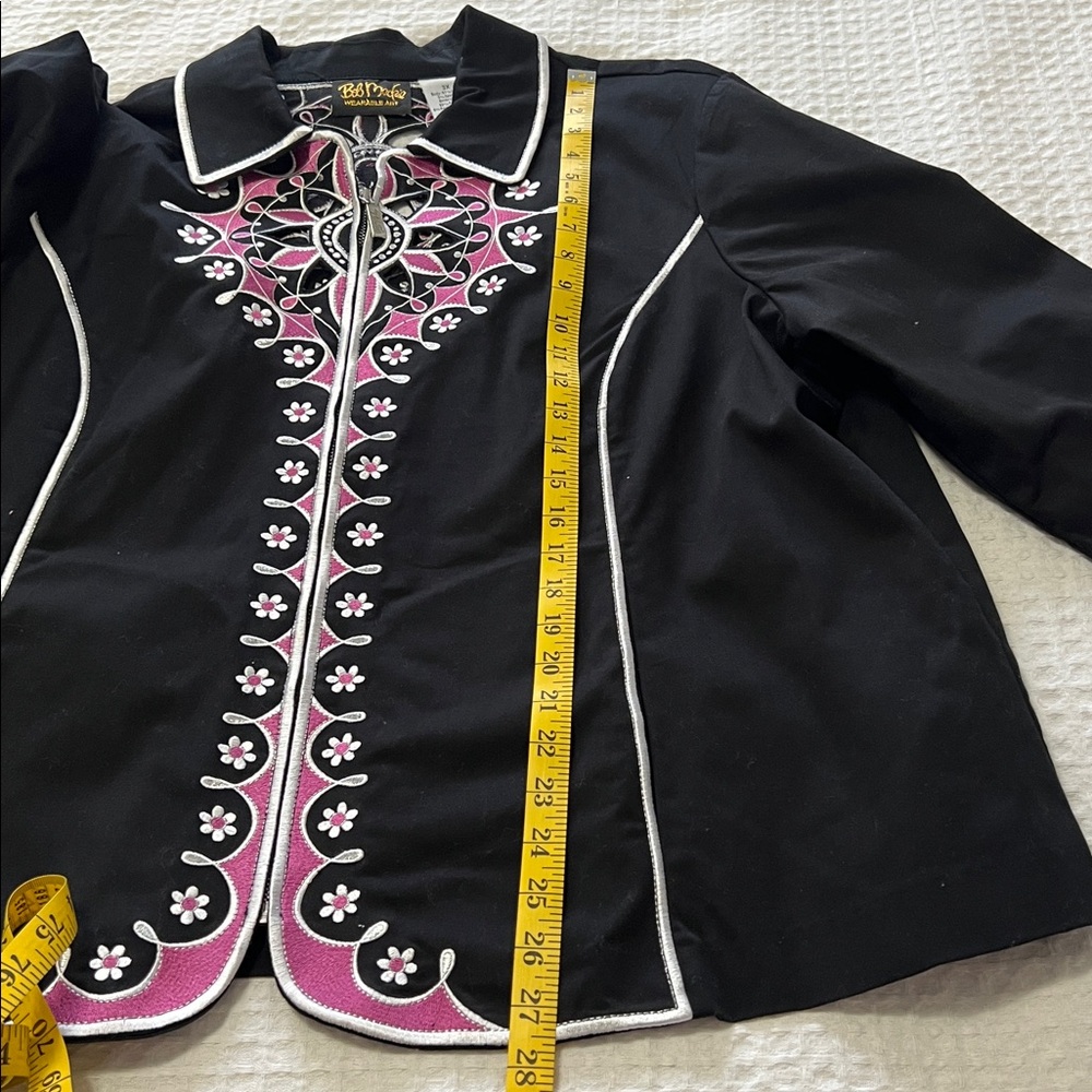 Bob Mackie Wearable Art Black, Pink Floral Embroidered Retro Zip Jacket Size 3X - Picture 14 of 16
